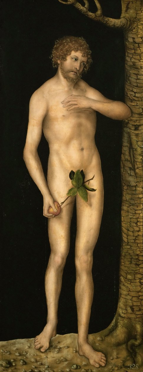 İnsanın Düşüşü: Adam - Yaşlı Lucas Cranach (1472-1553). Ahşap üzerine yağlı boya, yaklaşık 1510-1520. Boyut : 137x54 cm. Sanat Tarihi Müzesi, Viyana by Lucas the Elder Cranach