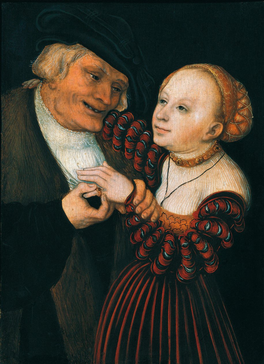 Yaşlı Adam ve Genç Kadın (Der Alte und das Madchen), c.1530 (tuval üzerine yağlı boya) by Lucas the Elder Cranach