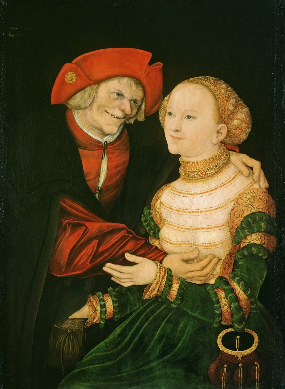 Eşitsiz Çift - Peinture de Lucas Cranach the Elder (1472-1553) - 1522 - Ahşap üzerine yağlı boya - 84,5x63 - Szepmuveszeti Muzeum, Budapeşte by Lucas the Elder Cranach