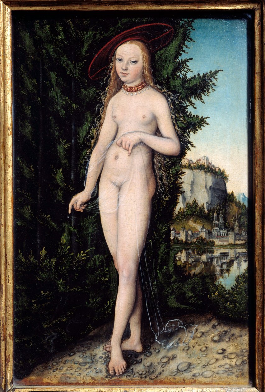 Bir Manzara Resminde Duran Venüs, Yaşlı Lucas Cranach (1472-1553) 1529, Ahşap Üzerine Yağlıboya, Soluk. 0,38x0,25 m - Venüs bir manzarada duruyor. Yaşlı Lucas Cranach