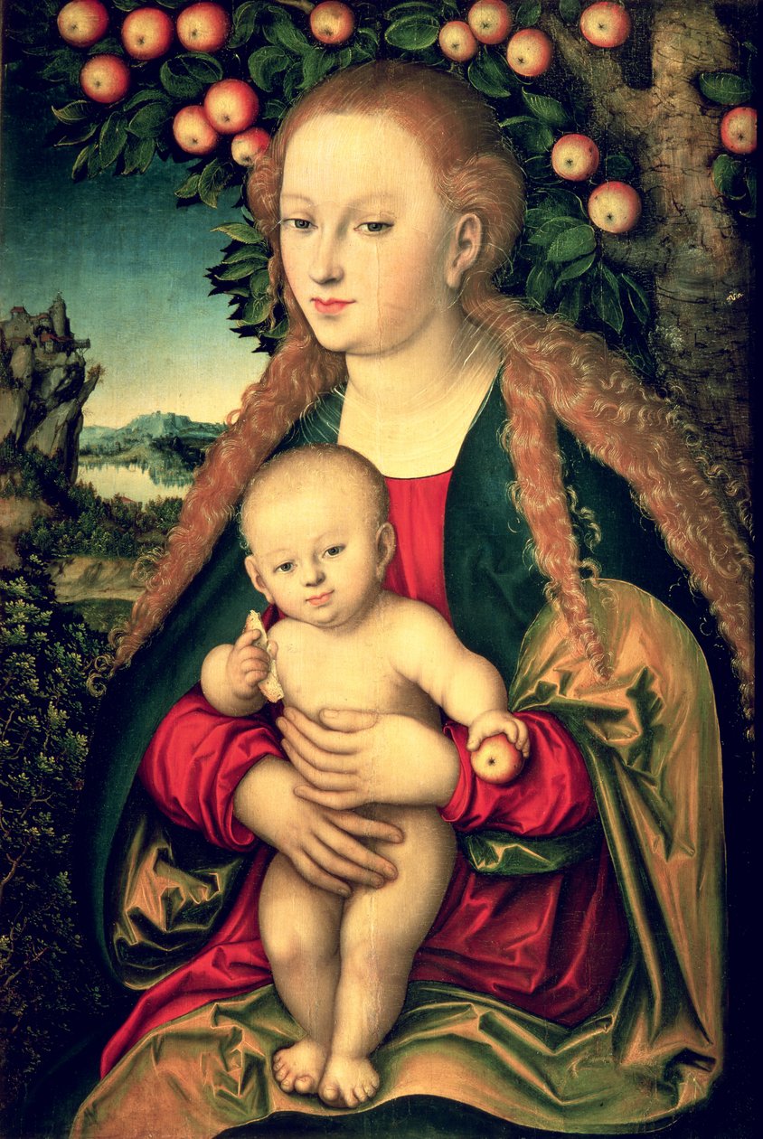 Elma Ağacının Altında Bakire ve Çocuk by Lucas the Elder Cranach