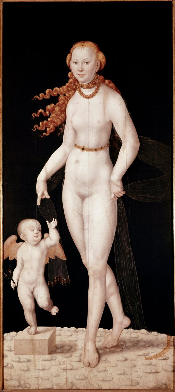 Lucas Cranach genç (1515-1586) 1540 yaklaşık Venüs ve Aşk Tanrısı Boyama. karartmak 196 x 89 cm Münih, Alte Pinakothek by Lucas the Younger Cranach