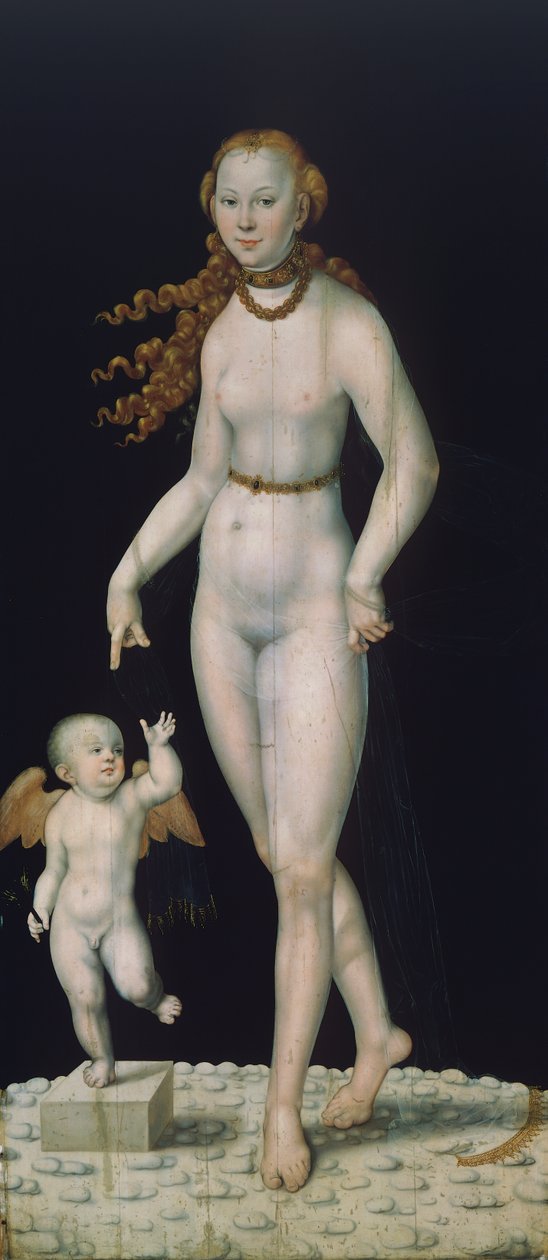 Panelde boyalı Venüs ve Aşk Tanrısı by Lucas the Younger Cranach
