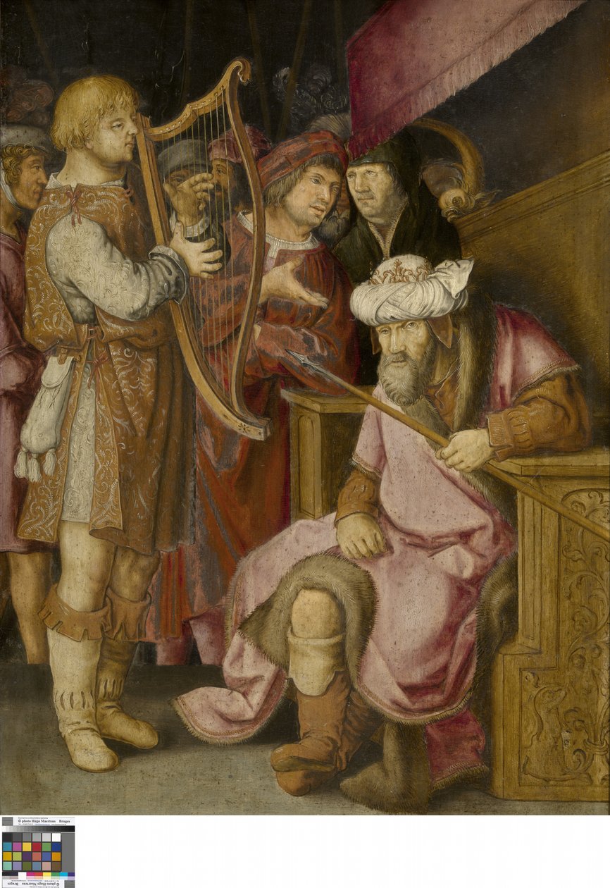 Davut Saul İçin Arp Çalıyor (panel üzerine yağlıboya) by Lucas van (after) Leyden