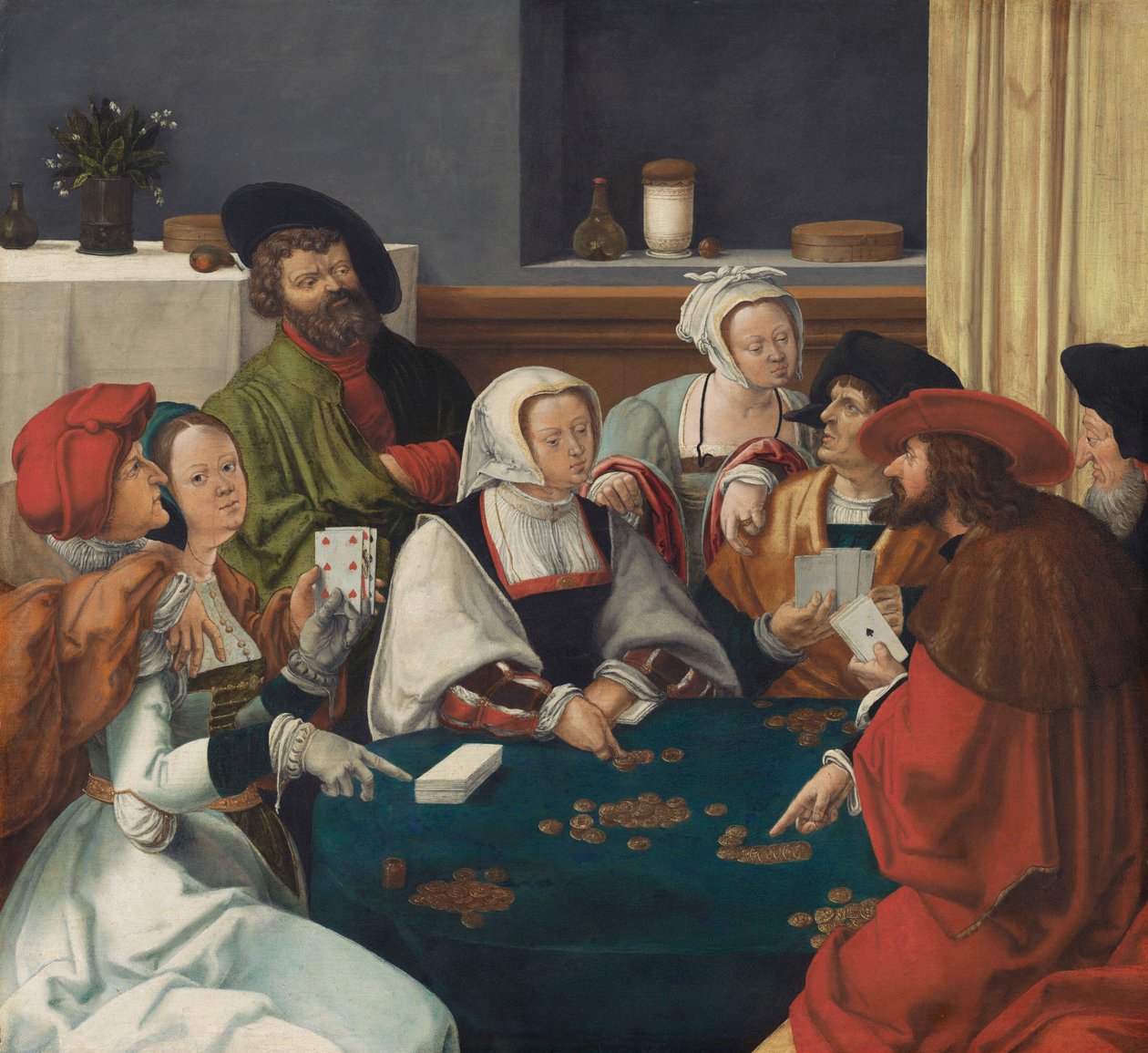 The Card Players, muhtemelen c.1550-99 (tuval üzerine yağlı boya) by Lucas van (after) Leyden