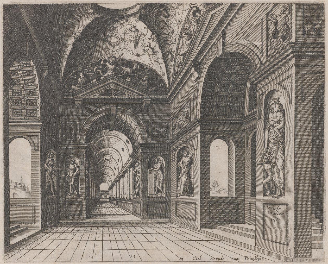 Grotesklerle Süslenmiş Çapraz Tonozlu Salonun İçi by Lucas van Doetechum and Johannes
