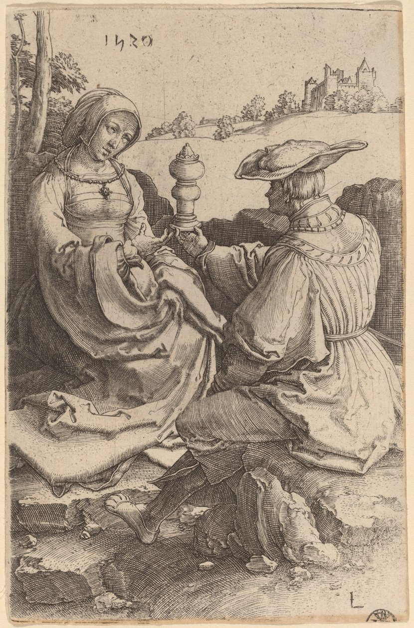 Bir Peyzajda Oturan Bir Asilzade ve Bir Hanımefendi by Lucas van Leyden