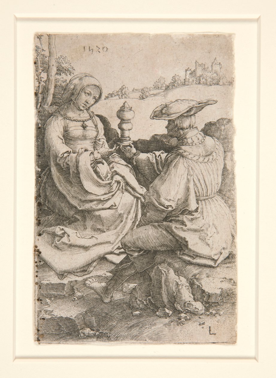 Bir Peyzajda Oturan Bir Asilzade ve Bir Hanımefendi by Lucas van Leyden