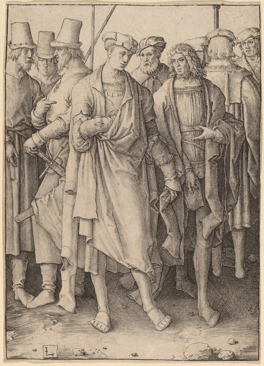 Sekiz Silahlı Adamla Genç Bir Adam by Lucas van Leyden