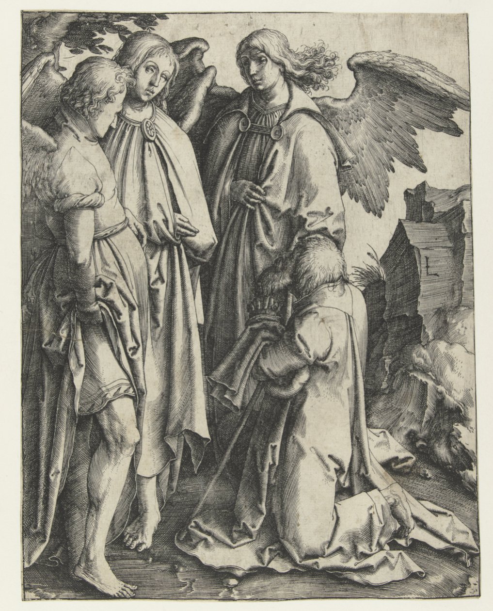İbrahim ve üç melek by Lucas van Leyden