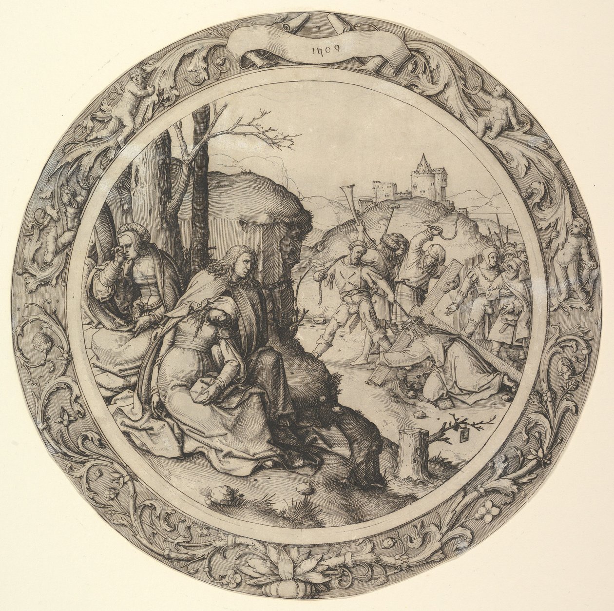 Döngüsel Tutkudan Haç Taşıyan İsa, 1509. by Lucas van Leyden