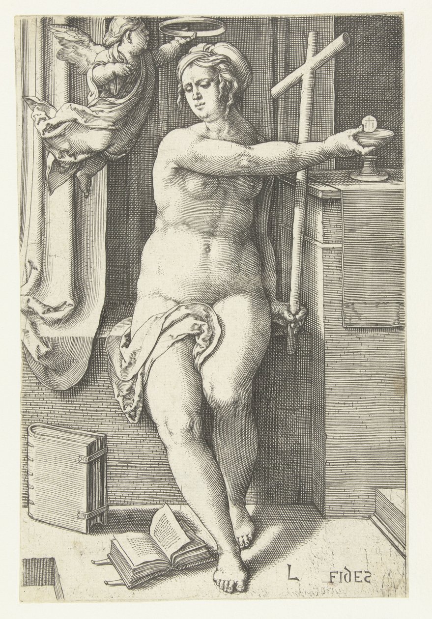 İnanmak Fides (nesne üzerindeki başlık) Yedi Erdem (dizi başlığı) by Lucas van Leyden