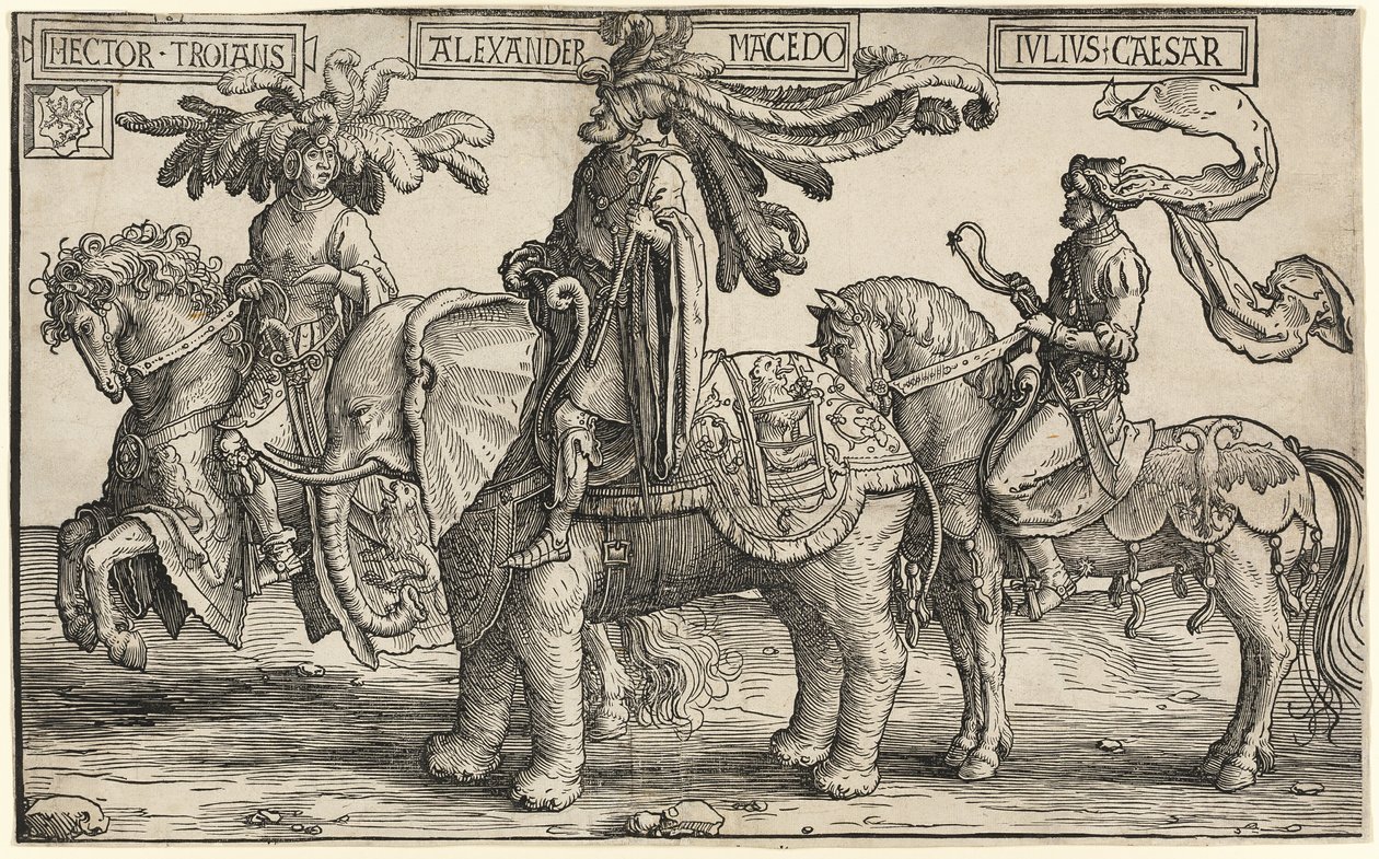 Dokuz Kahramandan Truvalı Hector, Makedonyalı İskender, Julius Caesar by Lucas van Leyden