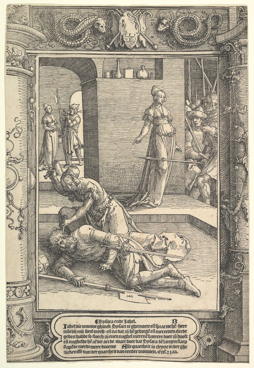Jael Killing Sisera, dekoratif çerçeve, yakl. 1517. by Lucas van Leyden
