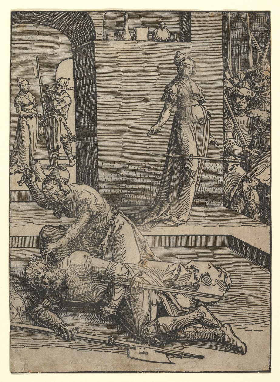 Jael Killing Sisera, dekoratif çerçevesiz, 1517. by Lucas van Leyden