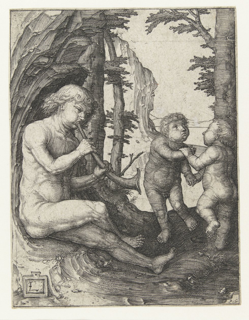 Rüzgar enstrümanı olan çocuk by Lucas van Leyden