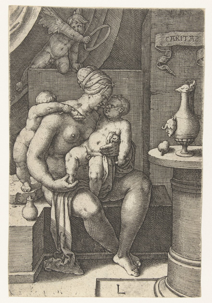 Aşk Caritas (nesne üzerindeki başlık) Yedi Erdem (dizi başlığı) by Lucas van Leyden