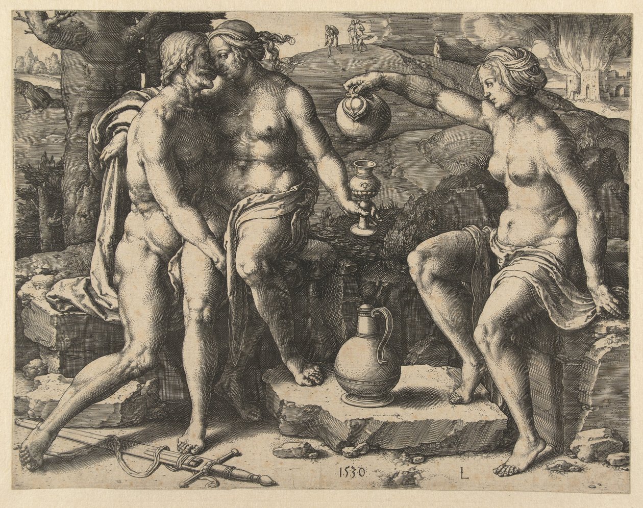 Lût ve kızları by Lucas van Leyden