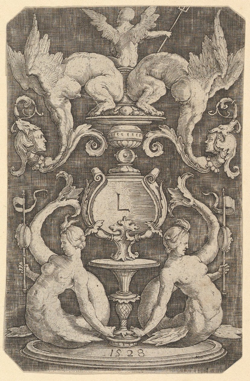 İki Sirenli Süs Panosu, 1528. by Lucas van Leyden