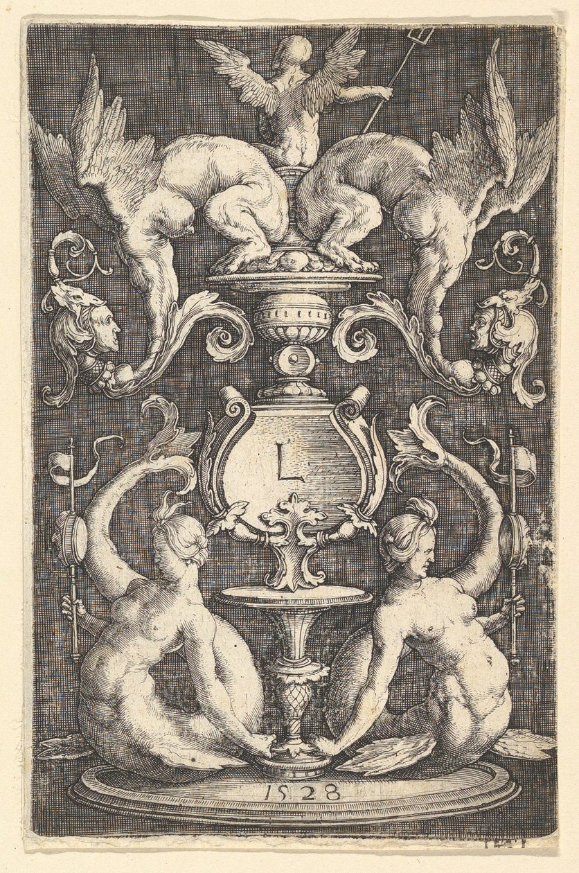 İki Sirenli Süs Panosu, 1528. by Lucas van Leyden