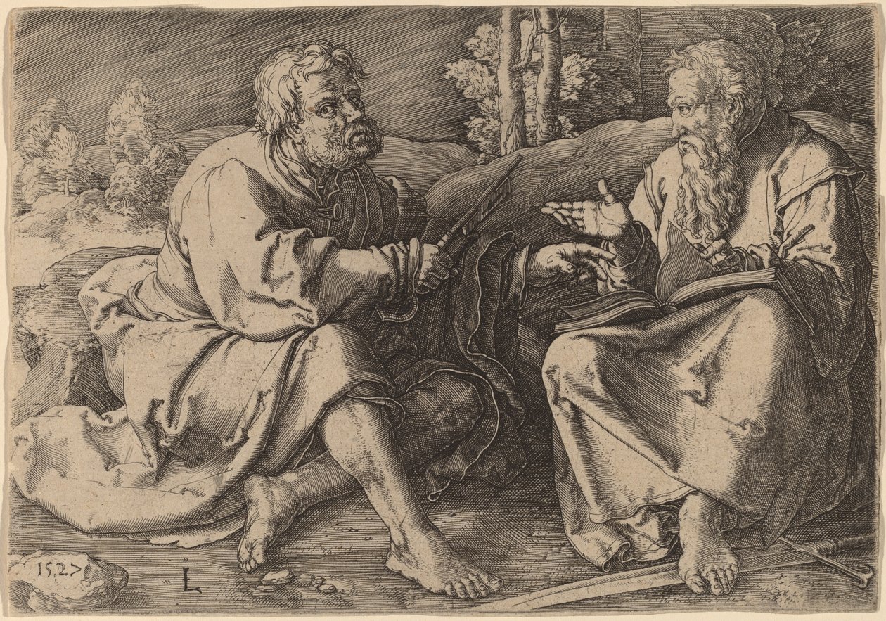 Bir Manzarada Oturan Aziz Peter ve Paul by Lucas van Leyden