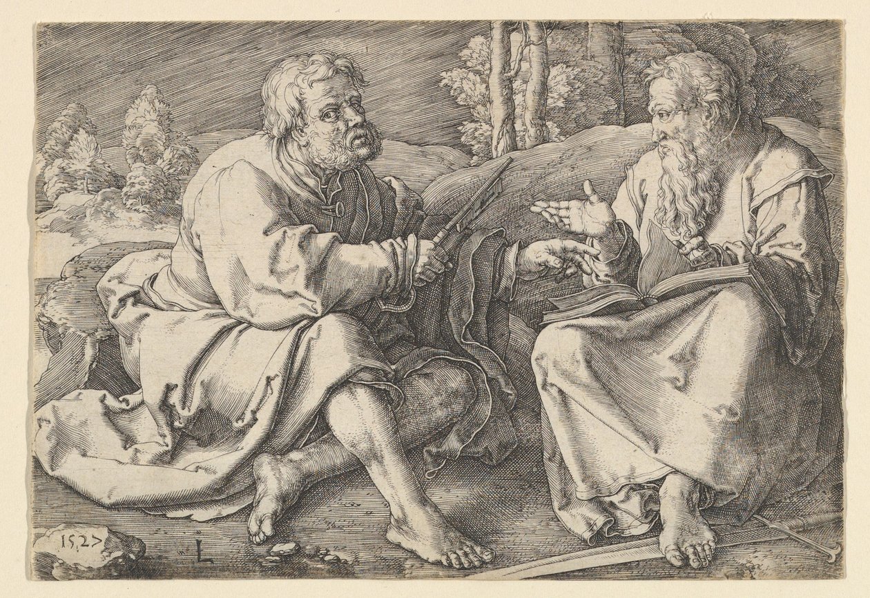 St. Bir Manzarada Oturan Peter ve Paul, 1527. by Lucas van Leyden