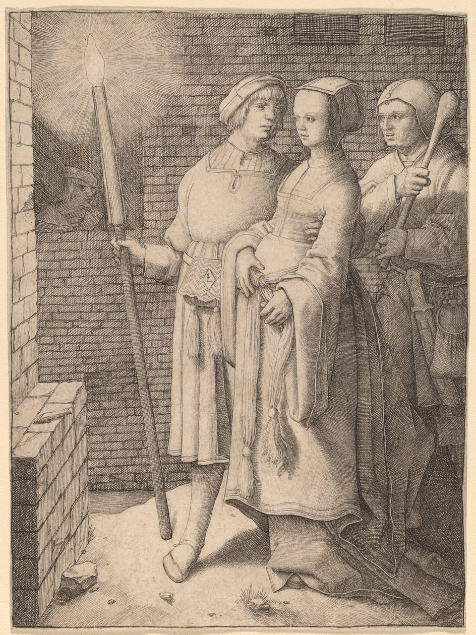 Meşaleli Adam ve Bir Aptalın Takip Ettiği Kadın by Lucas van Leyden