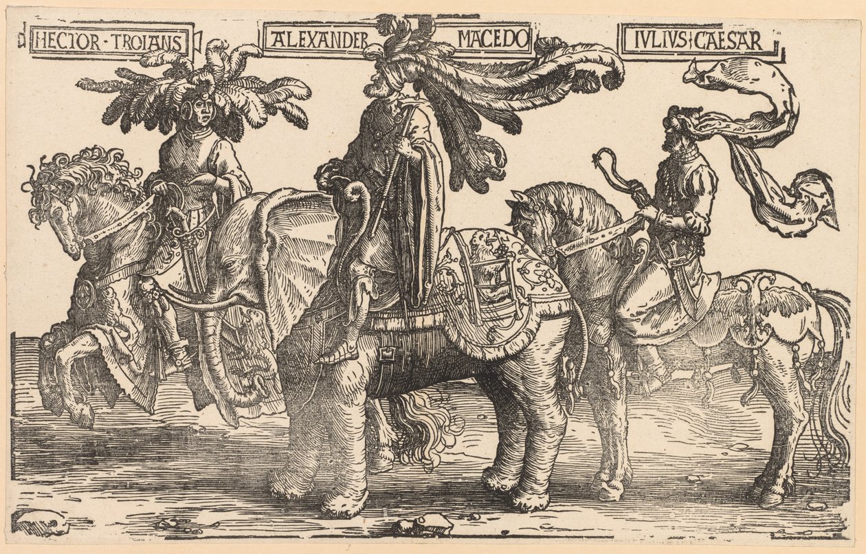 Dokuz Kahraman: Truvalı Hector, Makedonyalı İskender, Julius Caesar, 1515-1517. by Lucas van Leyden