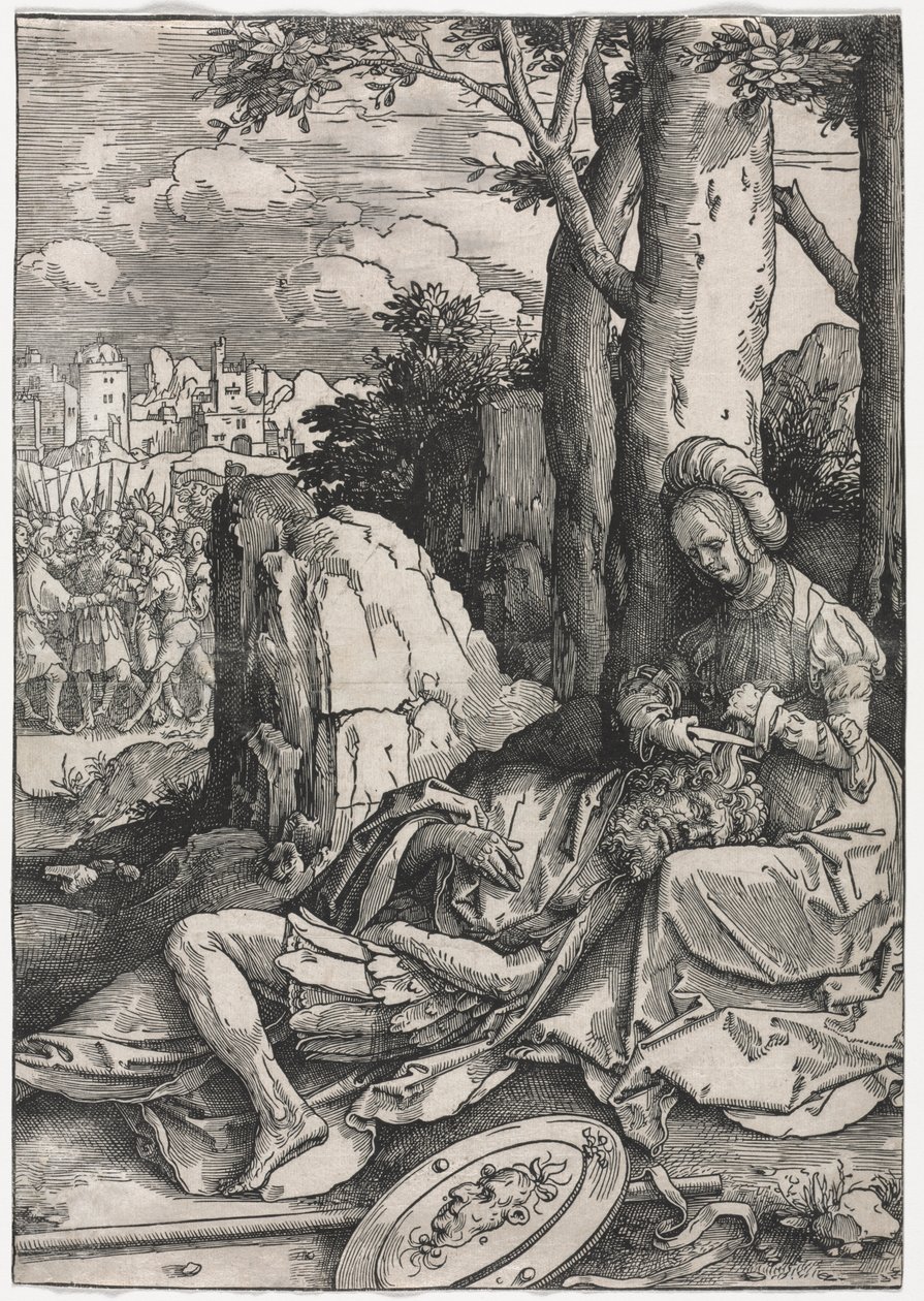 Kadınların Gücü: Samson ve Delilah, c.1512 (tahta baskı) by Lucas van Leyden
