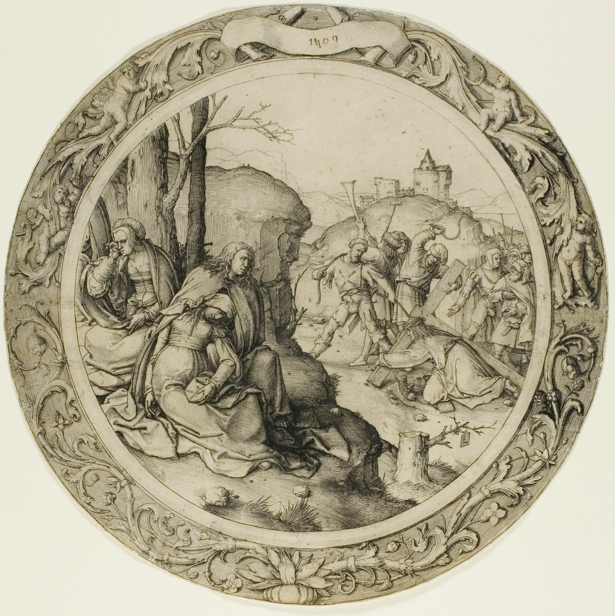 Yuvarlak Tutku: Çarmıhı Taşıyan İsa by Lucas van Leyden