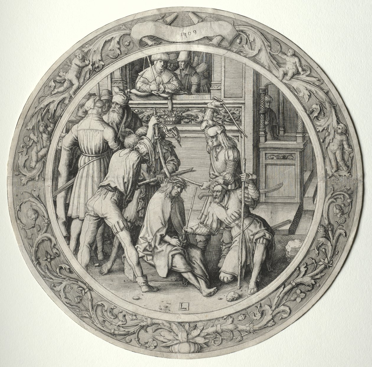 Yuvarlak Tutku: Dikenlerle Taçlanan İsa by Lucas van Leyden