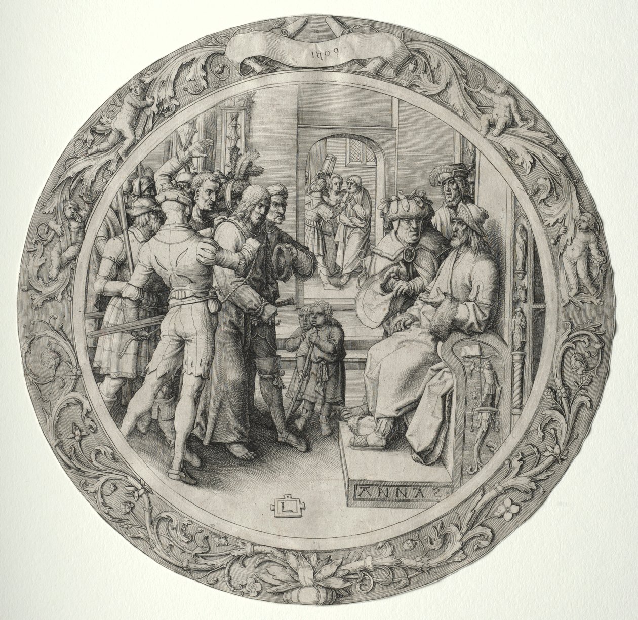 Yuvarlak Tutku: Başrahipten önce İsa, 1509. by Lucas van Leyden