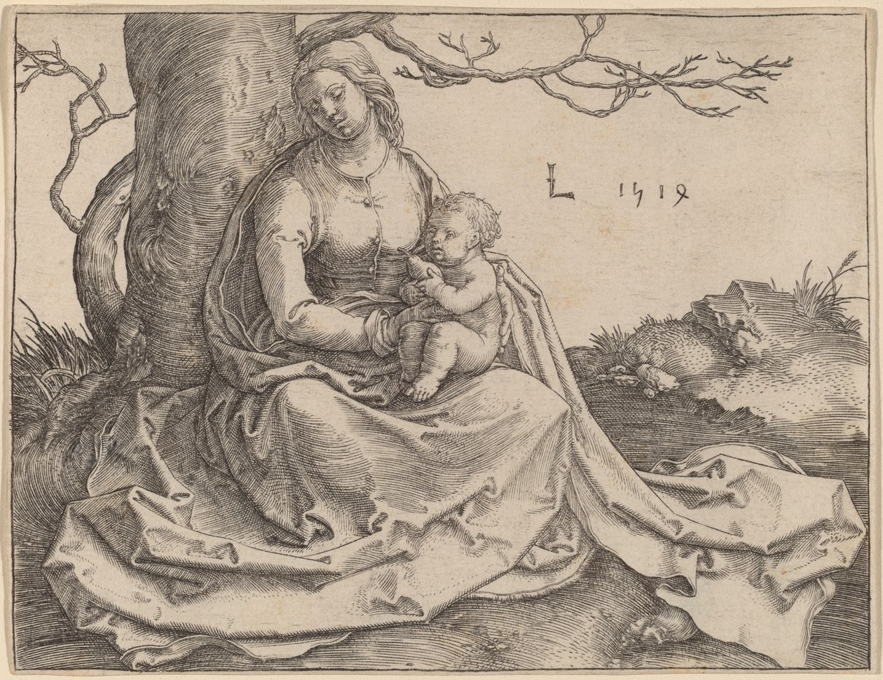 Bir Ağacın Altında Oturan Bakire by Lucas van Leyden