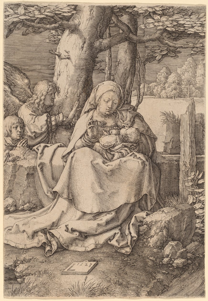 İki Melekli Bakire ve Çocuk by Lucas van Leyden