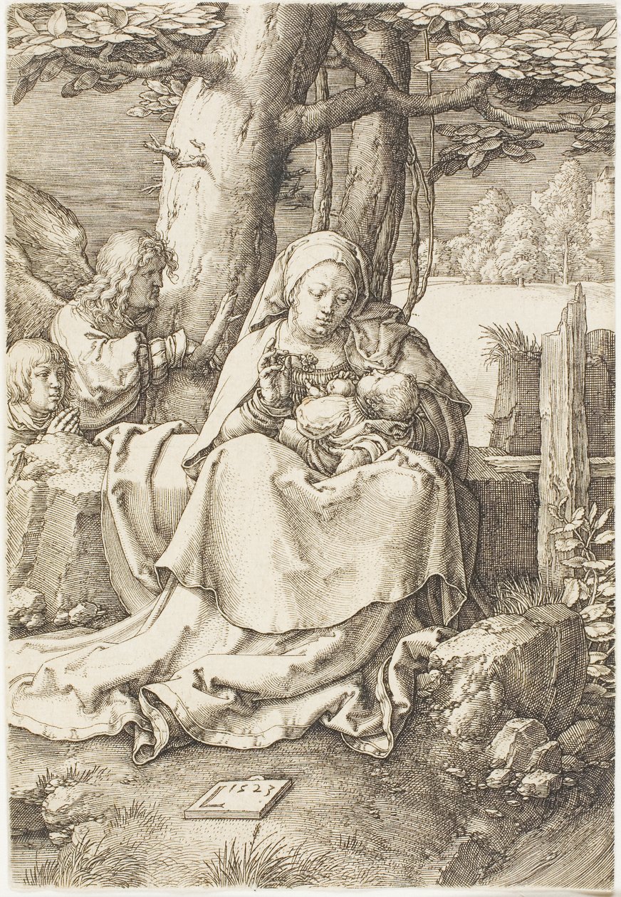 İki Melekli Bakire ve Çocuk by Lucas van Leyden