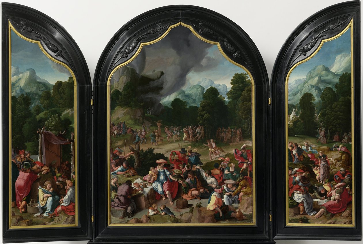 Altın Buzağı Tapınması ile Üç Parçalı by Lucas van Leyden