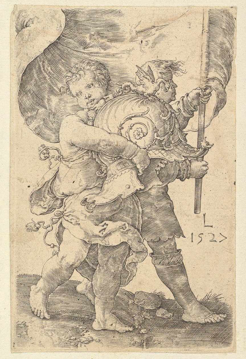 Kasklı ve Standart İki Erkek Çocuk, 1527. by Lucas van Leyden