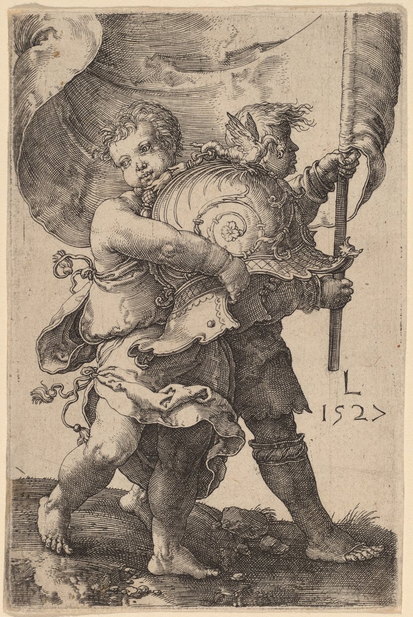 Kasklı ve Standartlı İki Erkek Çocuk by Lucas van Leyden