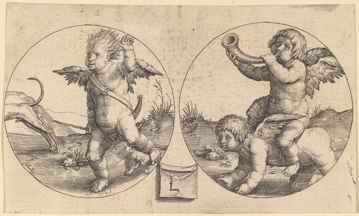 İki Dairede İki Aşk Tanrısı by Lucas van Leyden