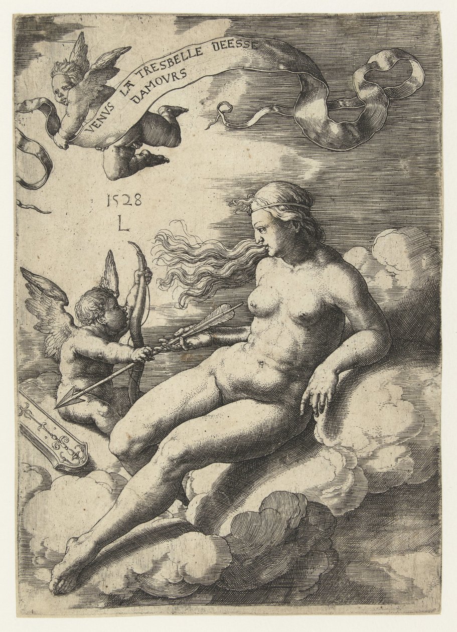 Venüs ve Aşk Tanrısı Venus la tresbelle deese damours (nesnedeki başlık) by Lucas van Leyden