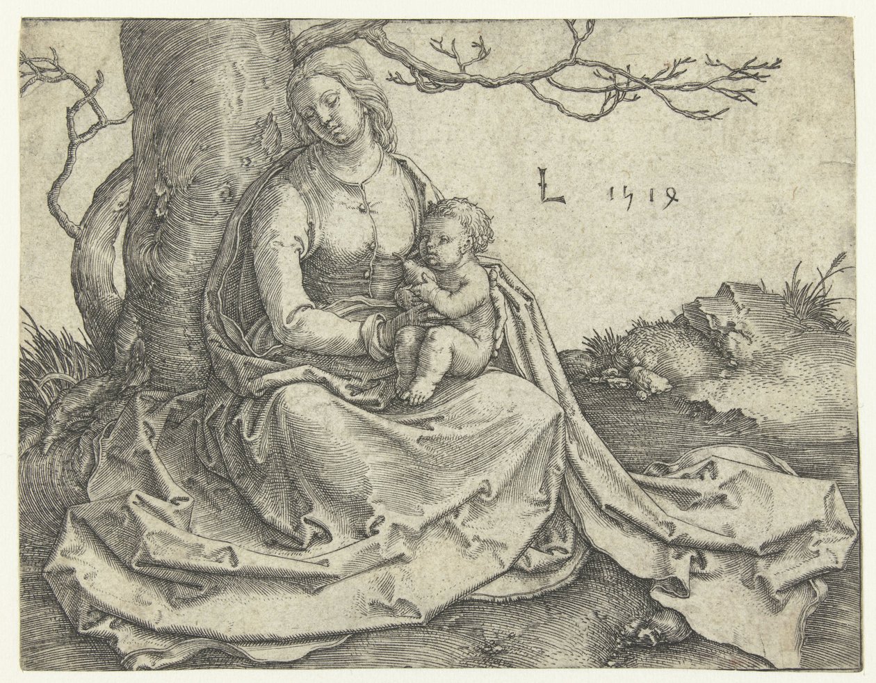 Bir Ağacın Altında Oturan Bakire ve Çocuk by Lucas van Leyden