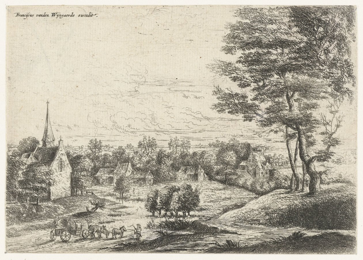 Kapalı vagonlu bir köy manzarası Beş manzara (dizi başlığı) by Lucas van Uden