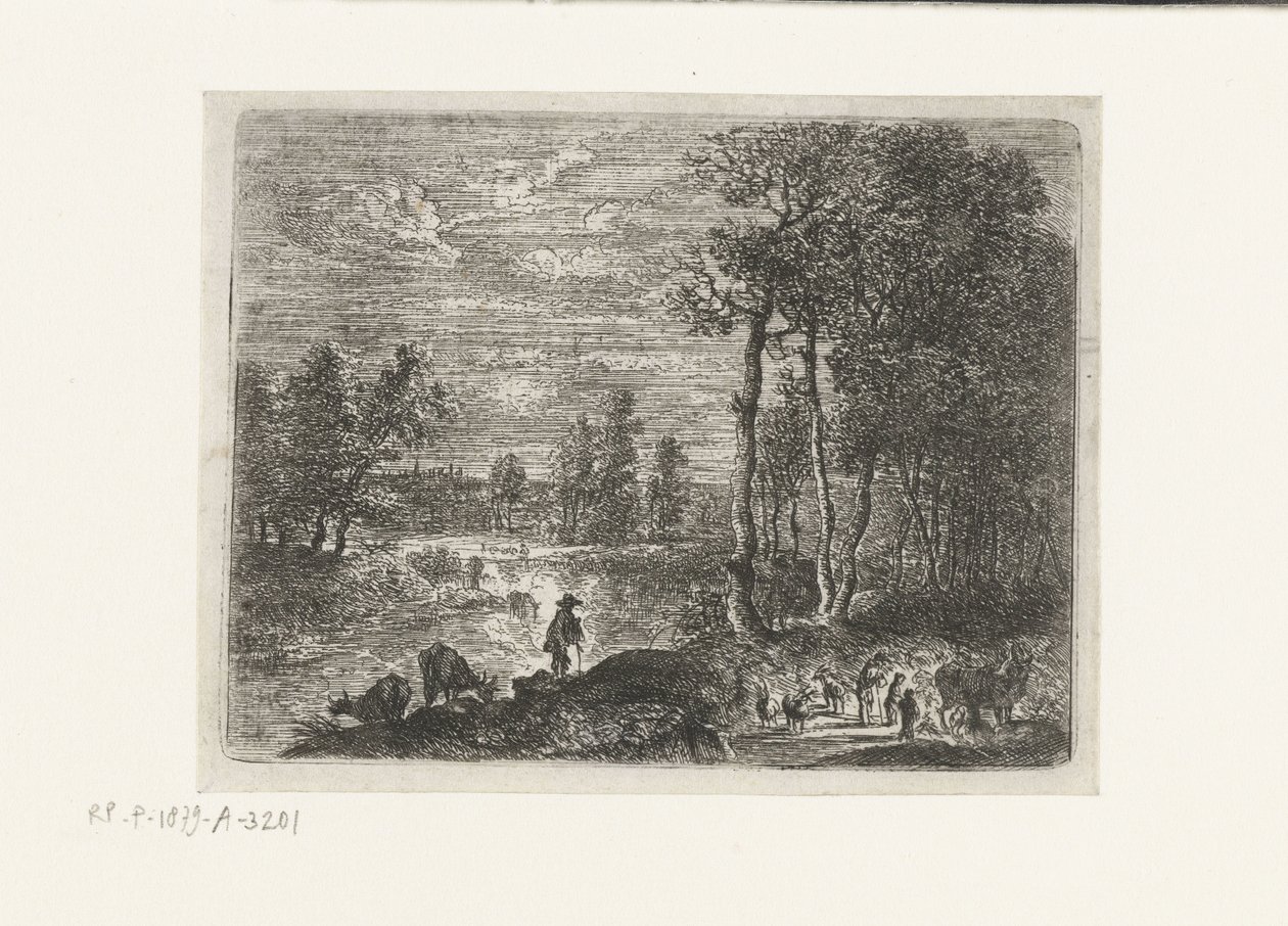Çiftçiler ve çiftlik hayvanları ile gece manzara Küçük manzaralar (dizi başlığı) by Lucas van Uden