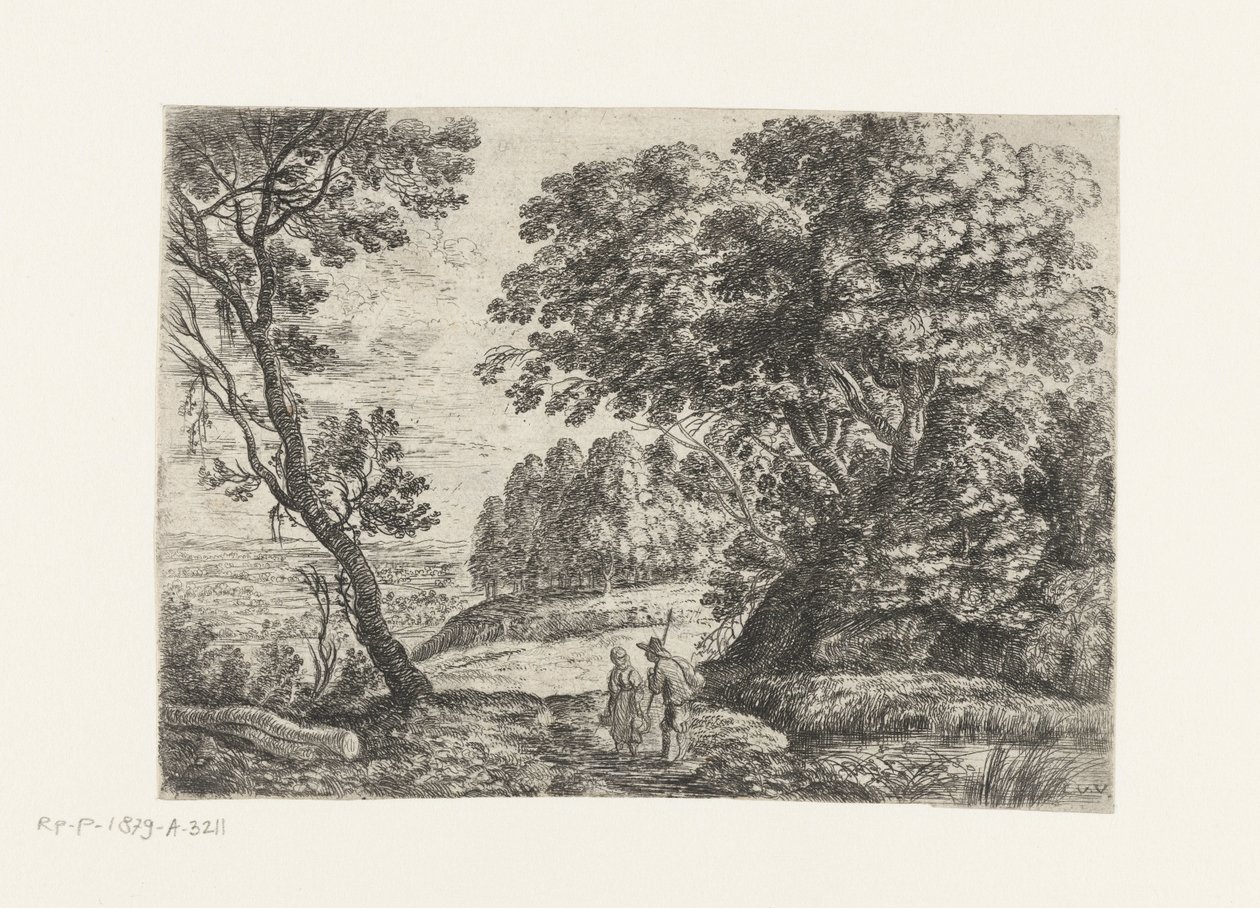 Bir erkek ve bir kadınla sohbet eden manzara Altı manzara (dizi başlığı) by Lucas van Uden
