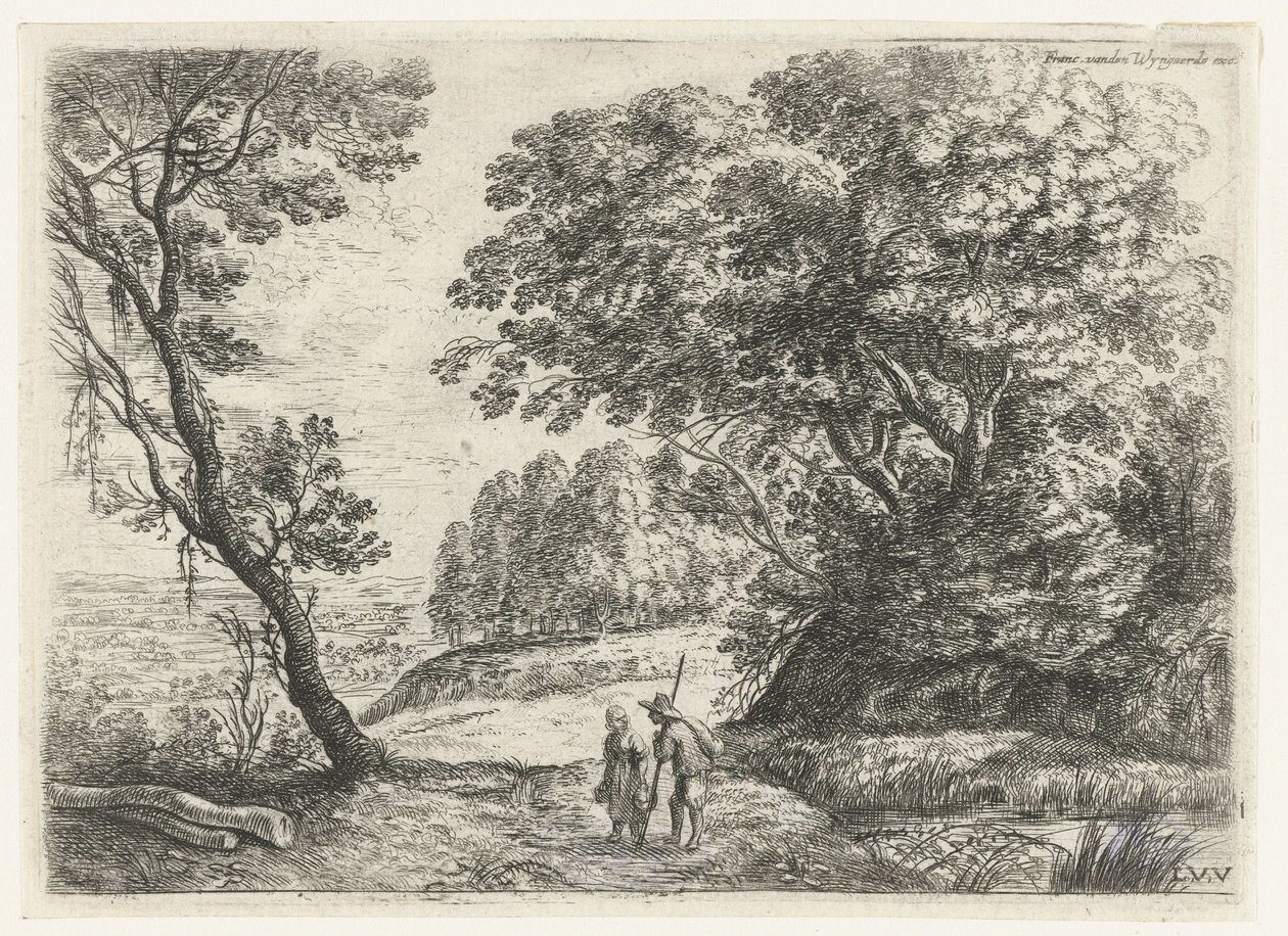 Bir erkek ve bir kadınla sohbet eden manzara Altı manzara (dizi başlığı) by Lucas van Uden