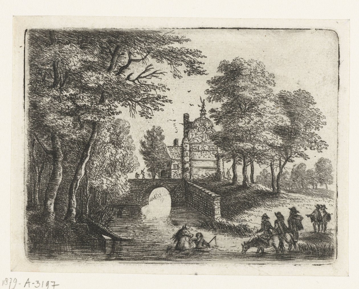 Bir nehir, bir köprü ve atlılarla manzara Küçük manzaralar (dizi başlığı) by Lucas van Uden