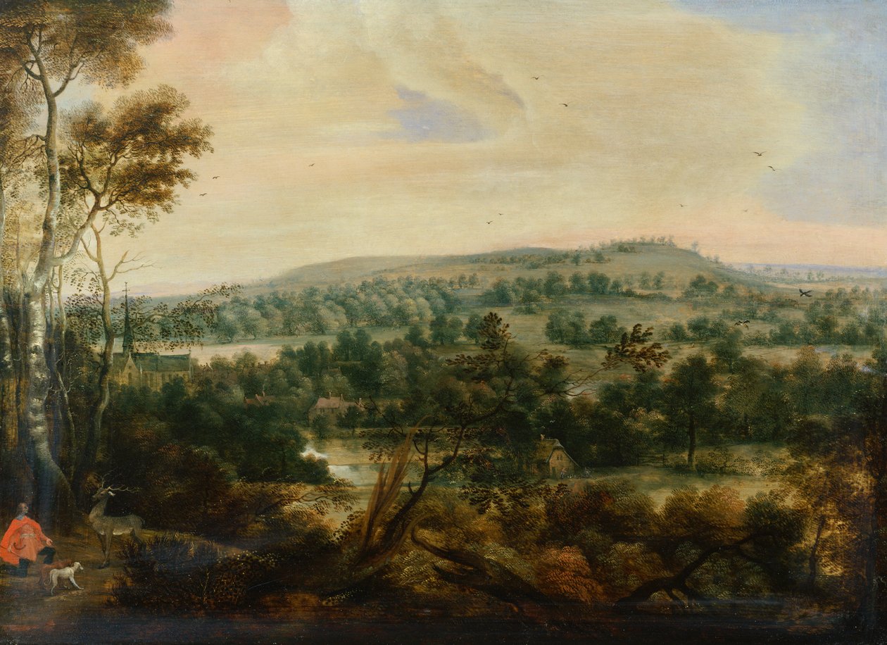 Aziz Hubert ile Ormanlık Peyzaj (panelde yağlı boya) by Lucas van Uden