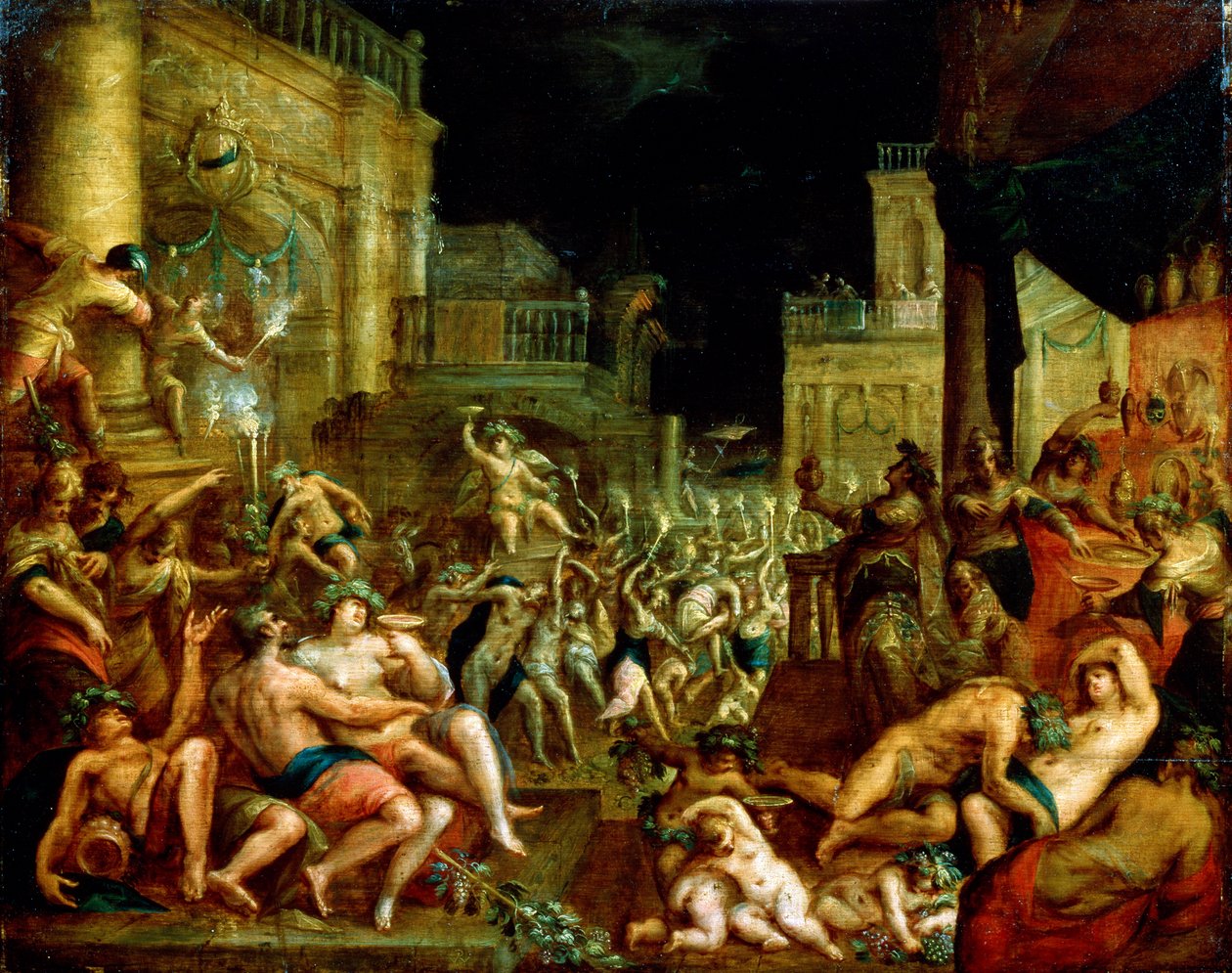 Bacchus ve Silenus Onuruna Midas Bayramı. c.16. yüzyıl by Lucas van Valckenborch