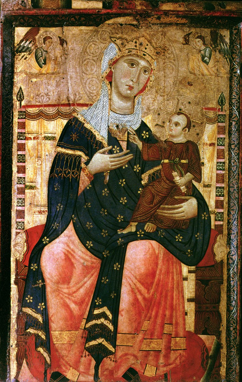 Enthroned Madonna ve Child, 1260 dolayları (kavak üzerine serilmiş tuval) by Luccanese School