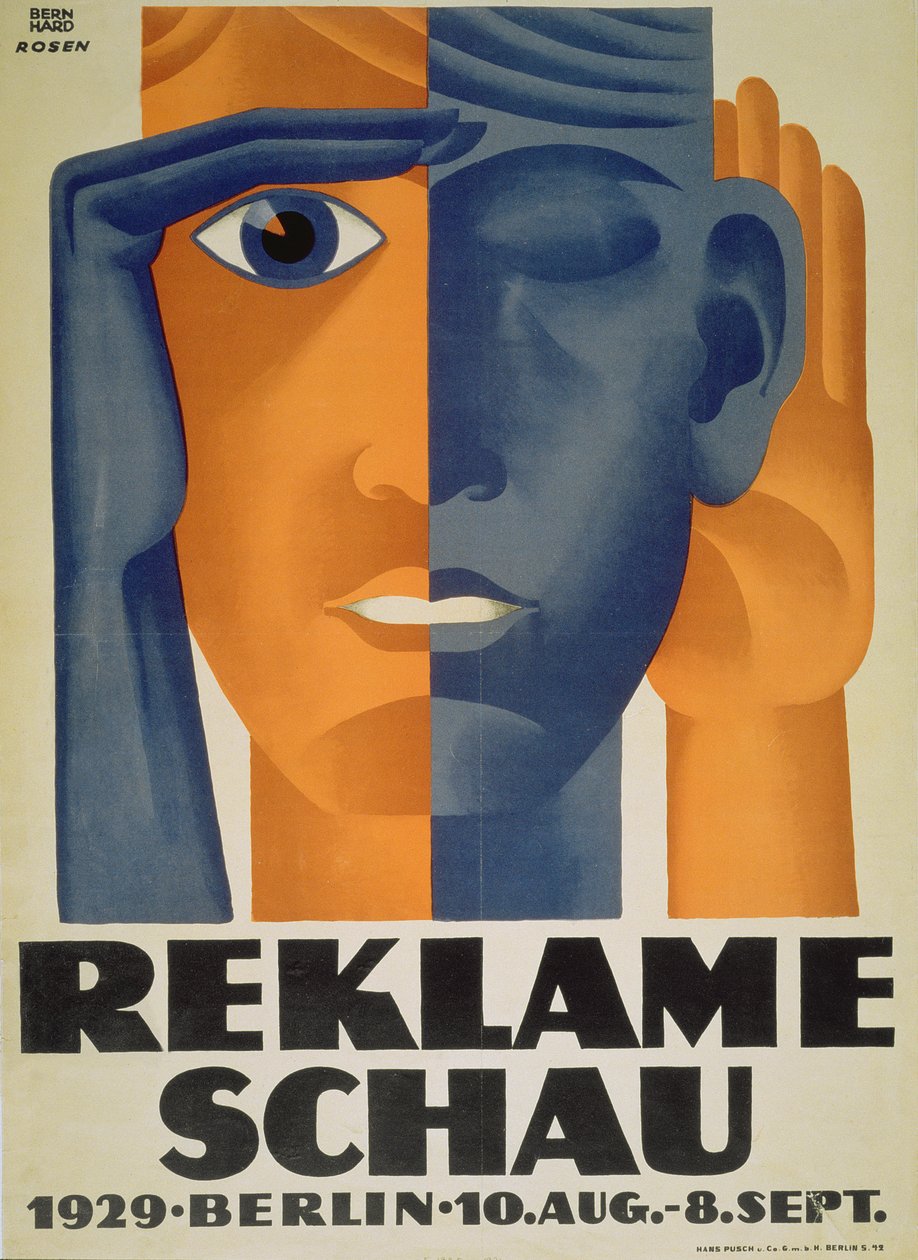 'Reklameschau', Berlin Reklam Sergisi afişi, 1929 by Lucian and Rosen, F. Bernhard